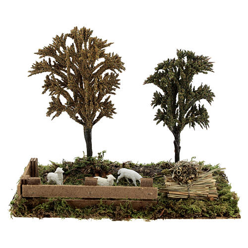 Bosque com ovelhas miniatura para presépio de Natal figuras altura média 8-10 cm; medidas: 24x20x16 cm 4