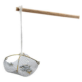 Rede com haste pescador com peixes para presépio com figuras altura média 8-10 cm