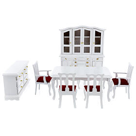 Meble drewno białe 9 części, szopka 12-14 cm