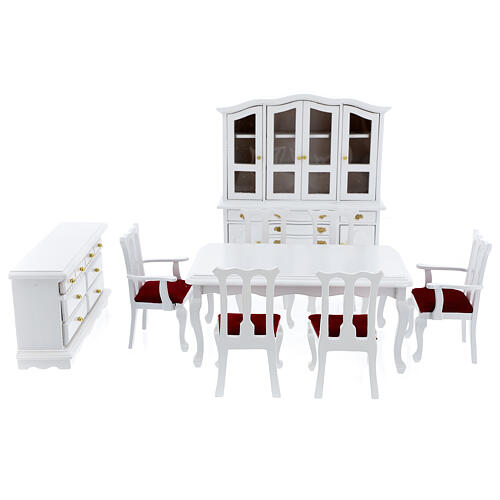 Mobiliário sala de jantar madeira branca 9 peças para presépio com figuras altura média 12-14 cm 1