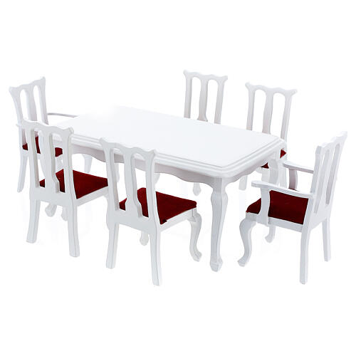 Mobiliário sala de jantar madeira branca 9 peças para presépio com figuras altura média 12-14 cm 4