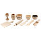 Conjunto 10 ferramentas de cozinha em miniatura de madeira para presépio com figuras de altura média 8 cm s1