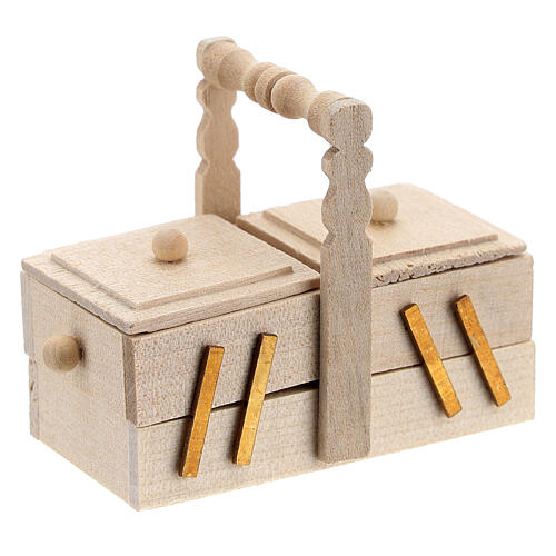 Caixa de costura de madeira em miniatura para presépio com figuras altura média 10 cm 4