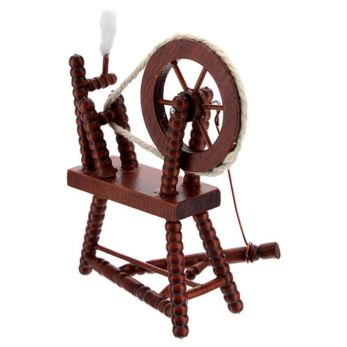 Mahogany spinning wheel for Nativity Scene with 10 cm figurines 4
