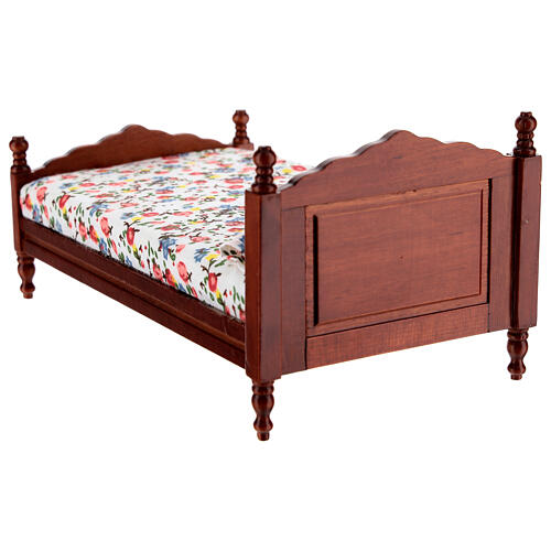 Mahogany bed 8,5x16 cm flower pattern blanket for Nativity Scene with 14-16 cm figurines 4