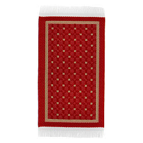 Teppich, rot- und goldfarbenes Muster, 8x5 cm, geeignet für 10-16 cm Krippe, Krippenzubehör
