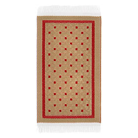Teppich, rot- und goldfarbenes Muster, 8x5 cm, geeignet für 10-16 cm Krippe, Krippenzubehör