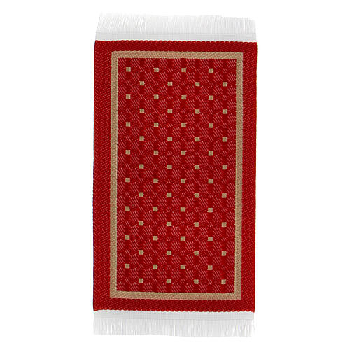 Teppich, rot- und goldfarbenes Muster, 8x5 cm, geeignet für 10-16 cm Krippe, Krippenzubehör 1