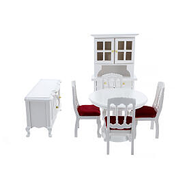 White wood furniture for dining room 7 items for Nativity Scene with 12 cm figurines