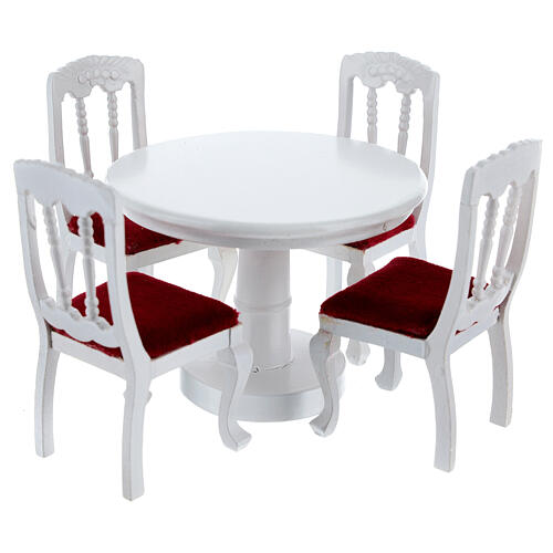 White wood furniture for dining room 7 items for Nativity Scene with 12 cm figurines 6