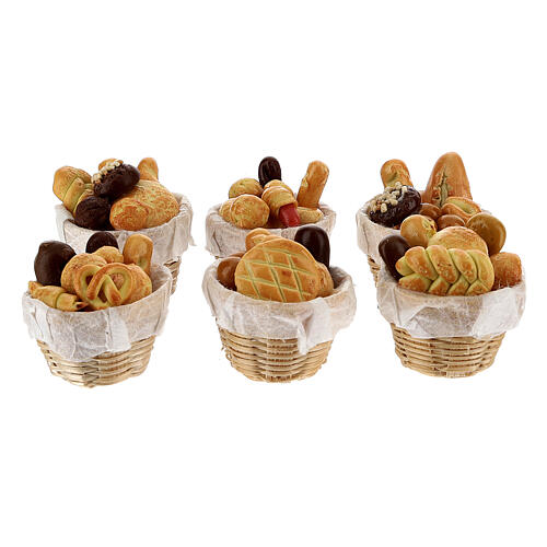 Conjunto 6 cestos de pão miniaturas para presépio com figuras altura média 8-10 cm 1