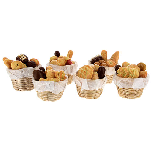 Conjunto 6 cestos de pão miniaturas para presépio com figuras altura média 8-10 cm 2