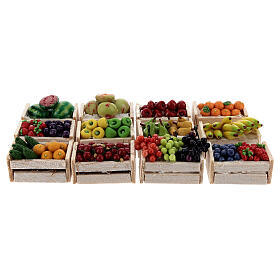 Aliments en miniature: Caisses fruits mixtes crèche 12 pcs