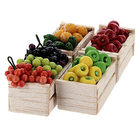 Aliments en miniature: Caisses fruits mixtes crèche 12 pcs