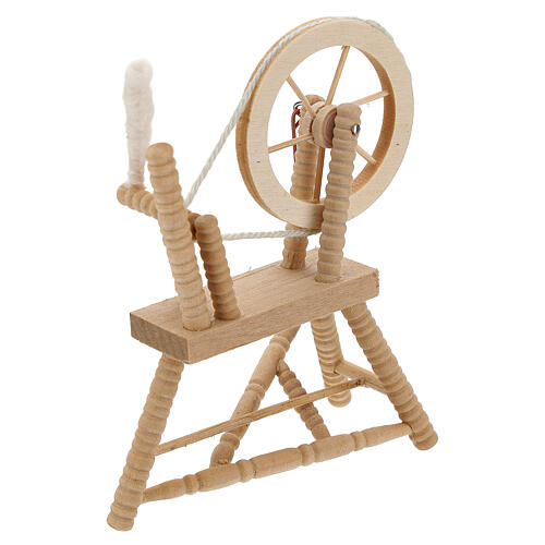 Spinnrad, aus hellem Holz, geeignet für 12-14 cm Krippe, Krippenzubehör 2