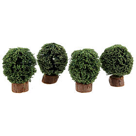 Arbustos em miniatura em vasos de madeira altura 5 cm para presépio com figuras altura média 8 cm, 4 unidades