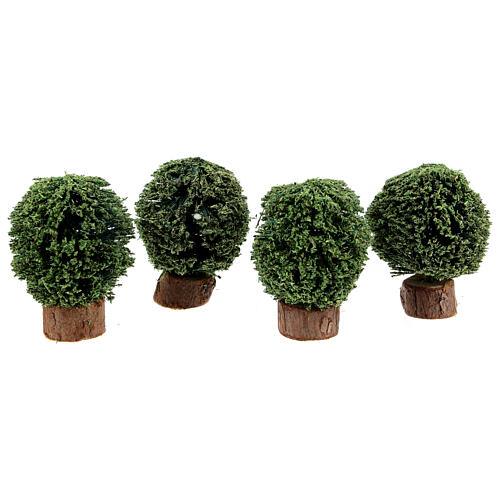 Arbustos em miniatura em vasos de madeira altura 5 cm para presépio com figuras altura média 8 cm, 4 unidades 1