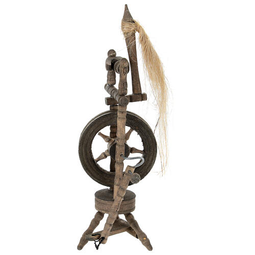 Roda de fiar madeira miniatura presépio com figuras altura média 12 cm 1
