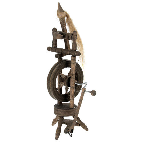 Roda de fiar madeira miniatura presépio com figuras altura média 12 cm 3