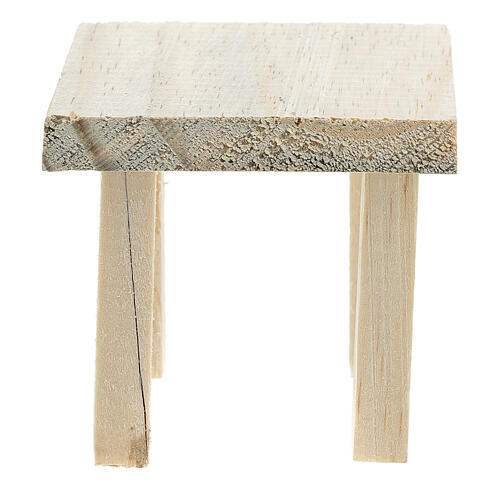 Mesa de madeira em miniatura 6,5x7x7 cm com tamboretes 4x2,5x2,5 cm para presépio altura média 14 cm 3