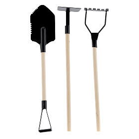 Conjunto 3 ferramentas de jardinagem em miniatura para presépio com figuras altura média 18-20 cm