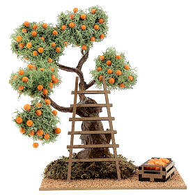 Laranjeira com caixa de laranjas miniatura 16 cm para presépio com figuras altura média 8-10 cm