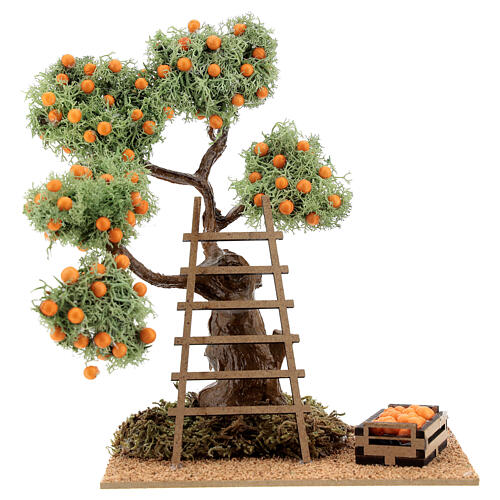 Laranjeira com caixa de laranjas miniatura 16 cm para presépio com figuras altura média 8-10 cm 1