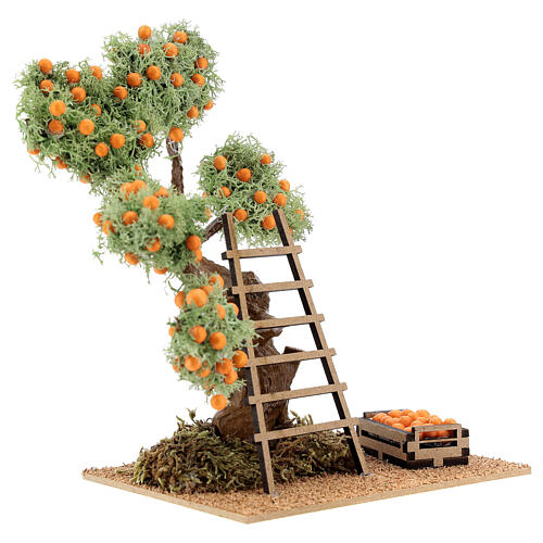 Laranjeira com caixa de laranjas miniatura 16 cm para presépio com figuras altura média 8-10 cm 3