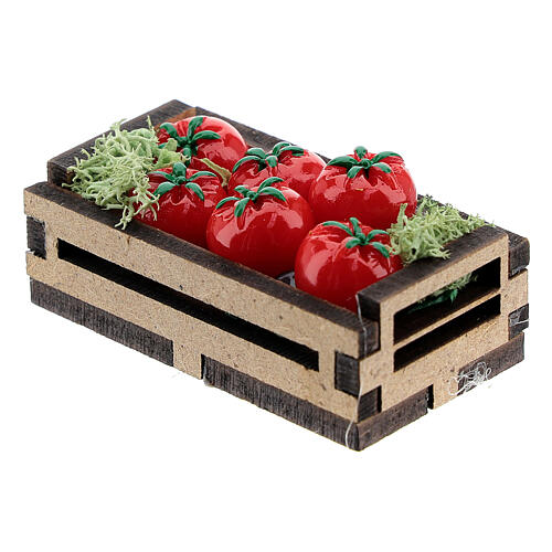 Caixa de madeira com tomates em miniatura para presépio com figuras altura média 14-16 cm 2