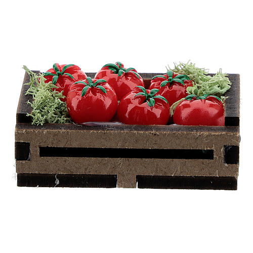 Caixa de madeira com tomates em miniatura para presépio com figuras altura média 14-16 cm 3