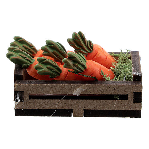 Caixa de madeira com cenouras miniatura para presépio com figuras altura média 12-14 cm 1