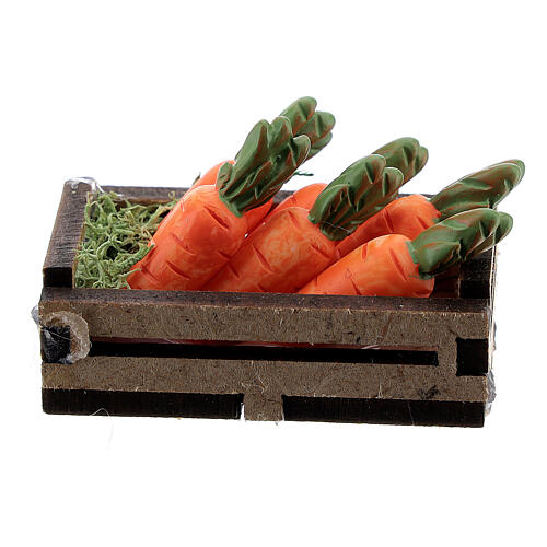 Caixa de madeira com cenouras miniatura para presépio com figuras altura média 12-14 cm 3