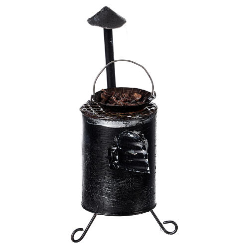 Metal stove with roasted chestnuts 12 cm nativity 1