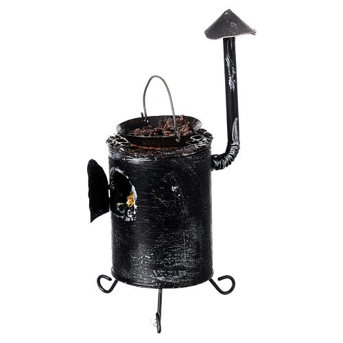 Metal stove with roasted chestnuts 12 cm nativity 2