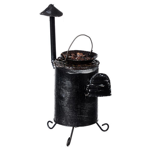 Metal stove with roasted chestnuts 12 cm nativity 3