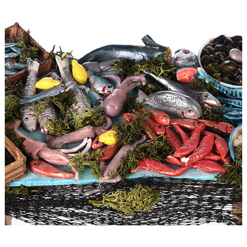 Großer Fisch-Verkaufsstand, geeignet für eine 15 cm Krippe, kunsthandwerklich gefertigt 2