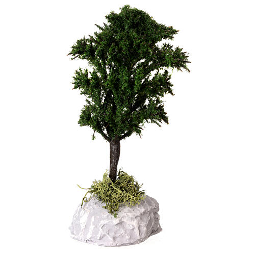 Baum mit grüner Belaubung, Basis aus Gips, geeignet für eine 8/10 cm Krippe 1