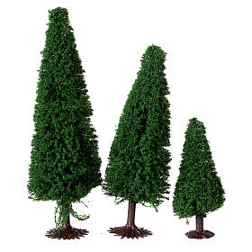 Set of 3 pines 8/12/15 cm, trunk base, for Nativity Scene of 6-8 cm