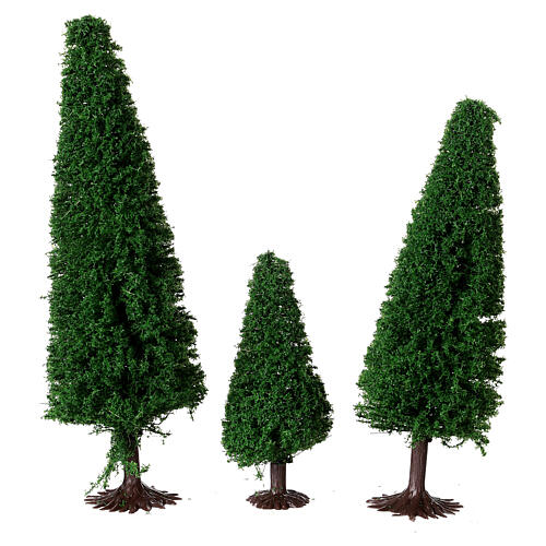Set of 3 pine trees 8/12/15 cm trunk base for nativity scene 6/8 cm 3