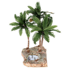 Três palmeiras com oásis miniatura para presépio napolitano com figuras altura média 8-10 cm; altura real: 38 cm
