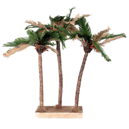 Palmen, 3er Gruppe auf einer Basis, Krippenzubehör, neapolitanischer Stil, für 8-10 cm Krippe, 35 cm 1