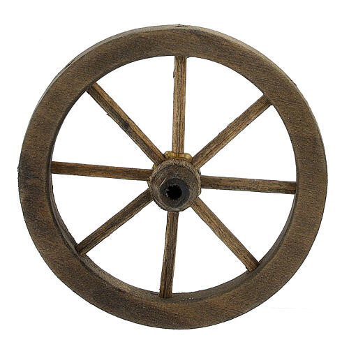 Krippenrad aus dunklem Holz 12 cm Durchmesser, 7 cm 1