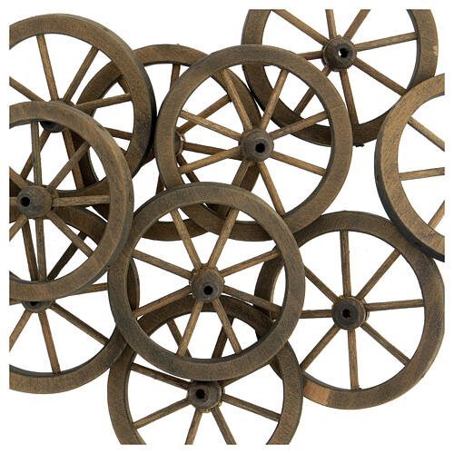 Krippenrad aus dunklem Holz 12 cm Durchmesser, 7 cm 2