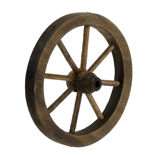 Krippenrad aus dunklem Holz 12 cm Durchmesser, 7 cm 3