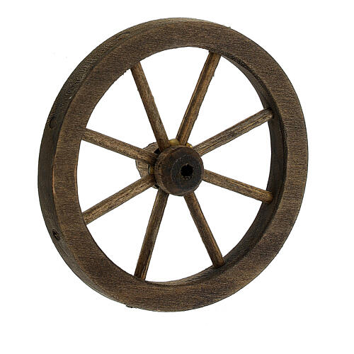 Krippenrad aus dunklem Holz 12 cm Durchmesser, 7 cm 4