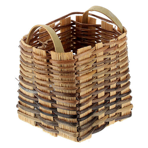 Square wicker basket with handles, 5x5x6 cm, for DIY Nativity Scene with 16 cm characters 3