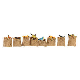 Bag of cereals with a bird for Nativity Scene of 10 cm