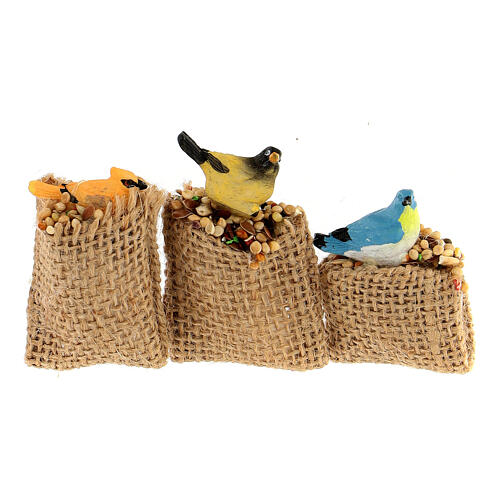 Bag of cereals with a bird for Nativity Scene of 10 cm 1