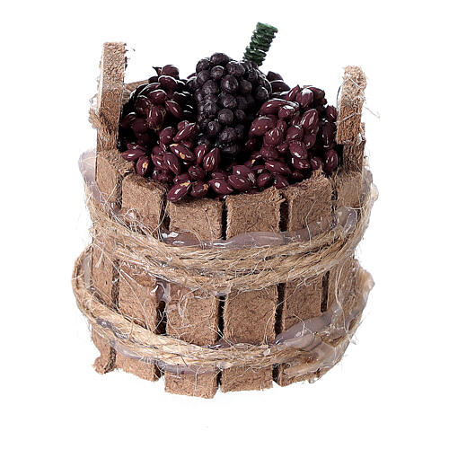 Cuve en bois avec raisin rouge bricolage crèche 4 cm 3