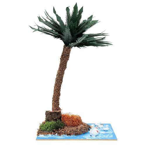 Palm tree with pond geese moldable for 10-12 cm nativity 1